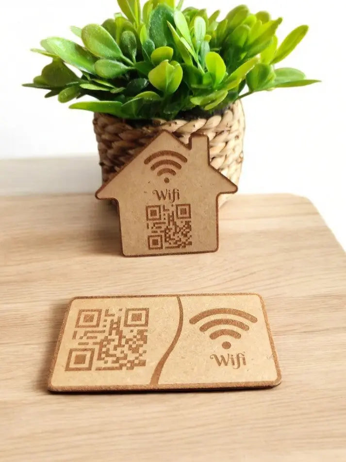 Aimant plaque QR Code Wifi mot de passe en bois Ma boutique