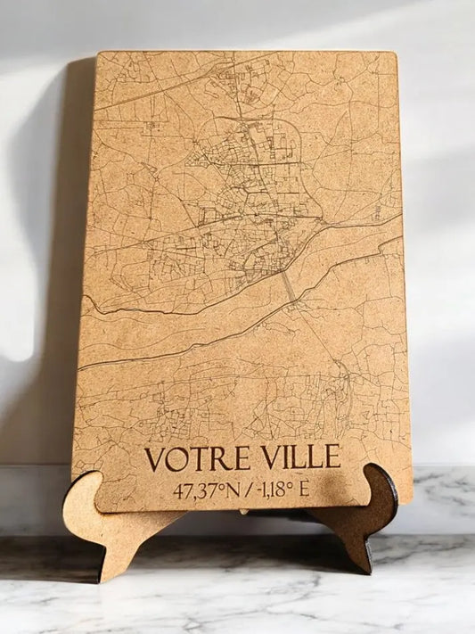 Carte en bois personnalisable ville gravure sur bois Ma boutique