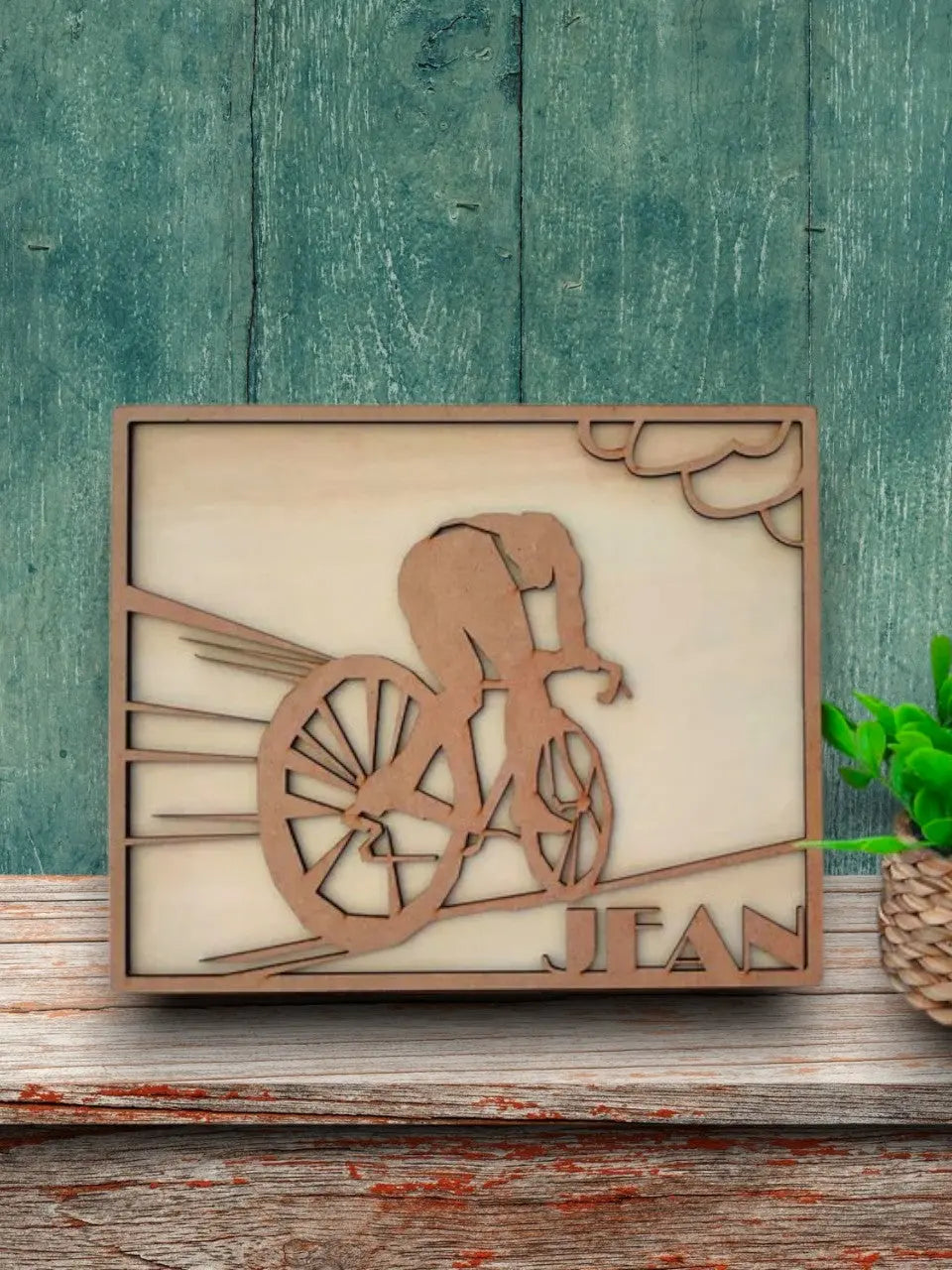 Décoration murale en bois cycliste/vélo prénom personnalisé Ma boutique