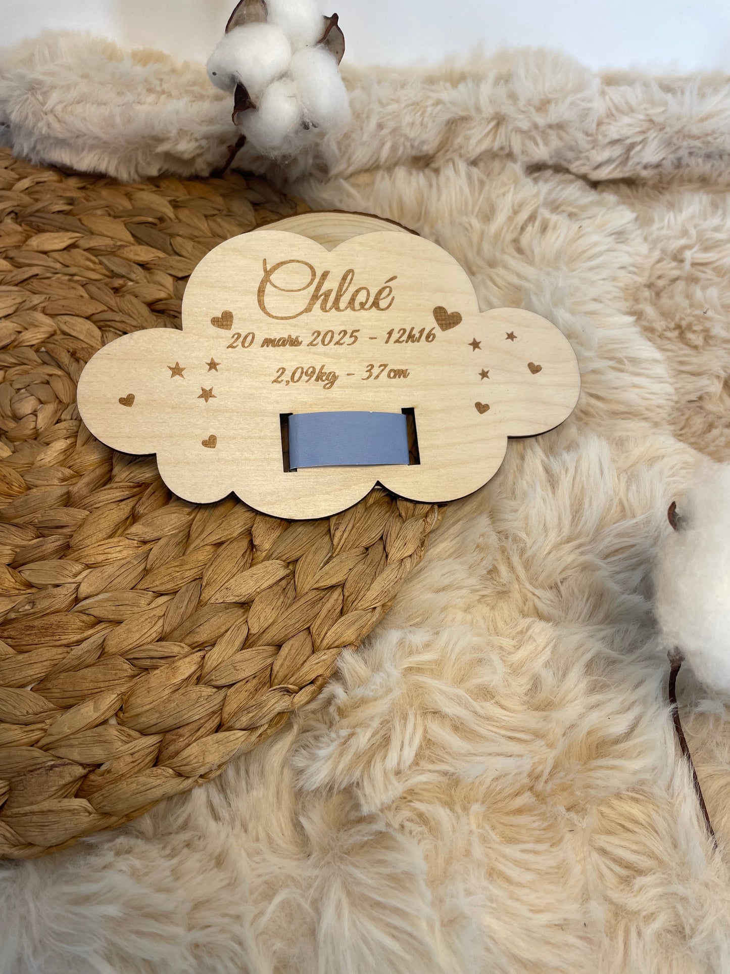 Cadre bracelet de naissance bois forme nuage - cadeau de naissance Ma boutique
