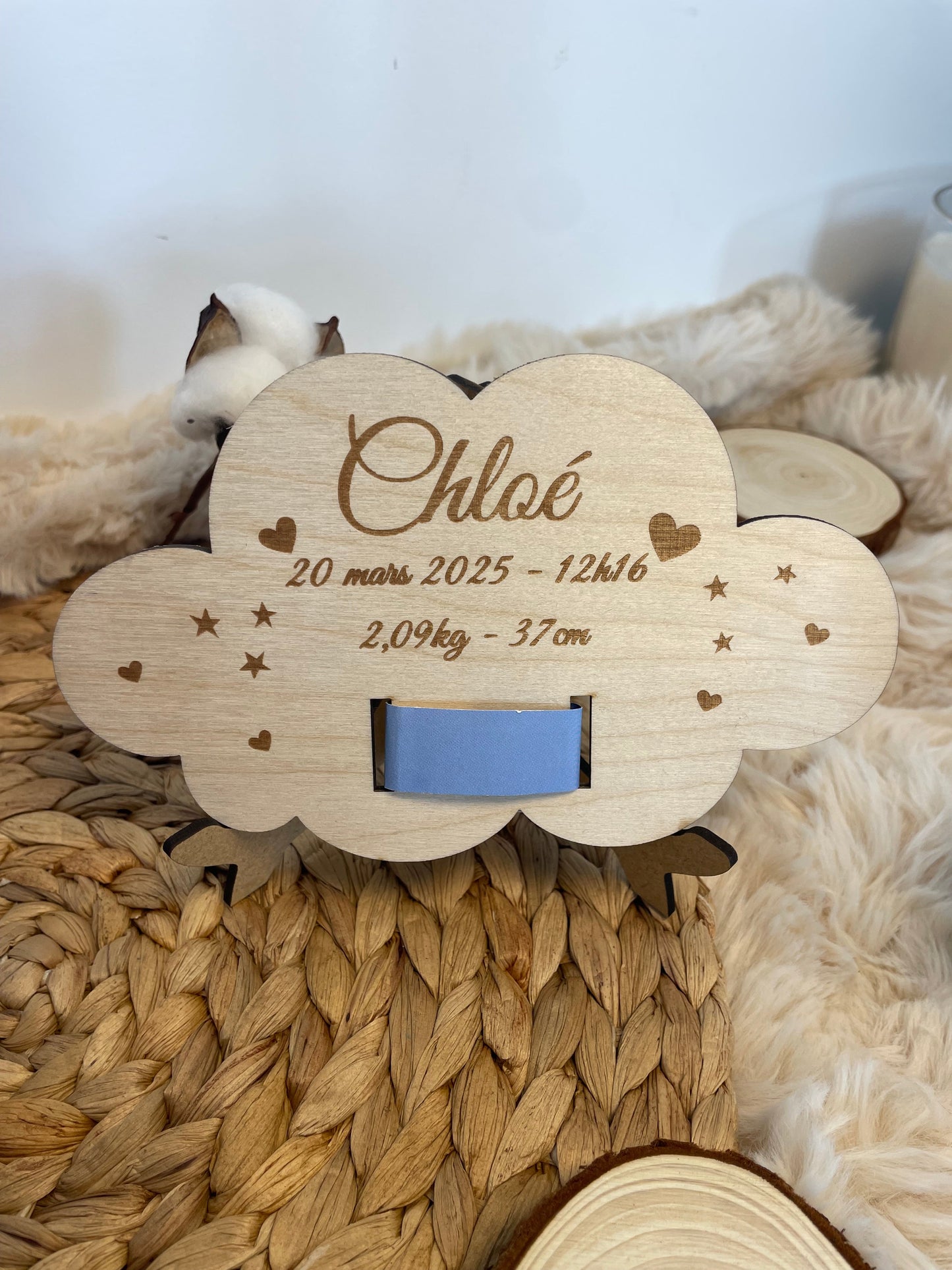 Cadre bracelet de naissance bois forme nuage - cadeau de naissance Ma boutique