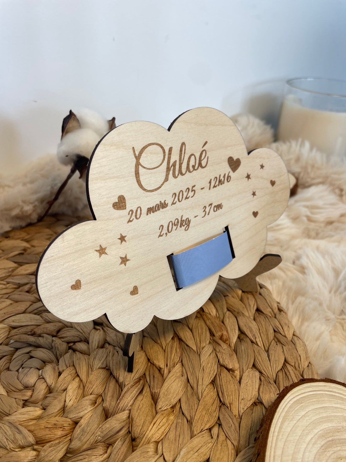Cadre bracelet de naissance bois forme nuage - cadeau de naissance Ma boutique