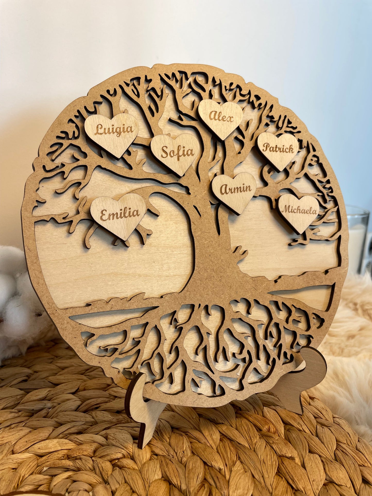 Arbre de vie en bois - Décoration familiale personnalisée avec prénoms gravés - chevalet en bois Ma boutique