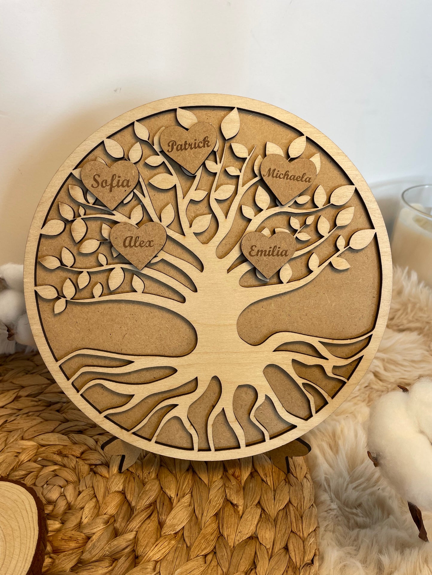 Arbre de vie en bois - Décoration familiale personnalisée avec prénoms gravés - chevalet en bois Ma boutique
