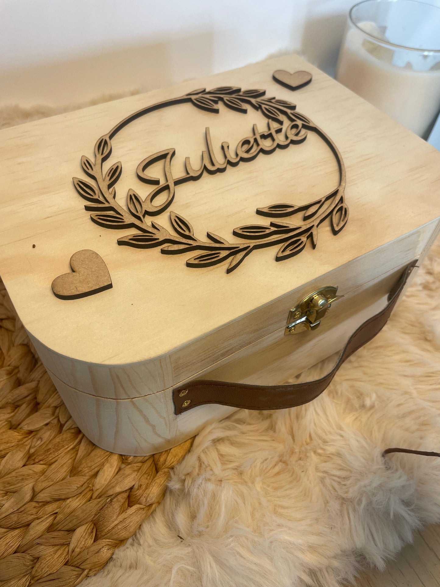 Valise en bois personnalisée relief– Boîte à souvenirs unique pour bébé, naissance et cadeau Ma boutique