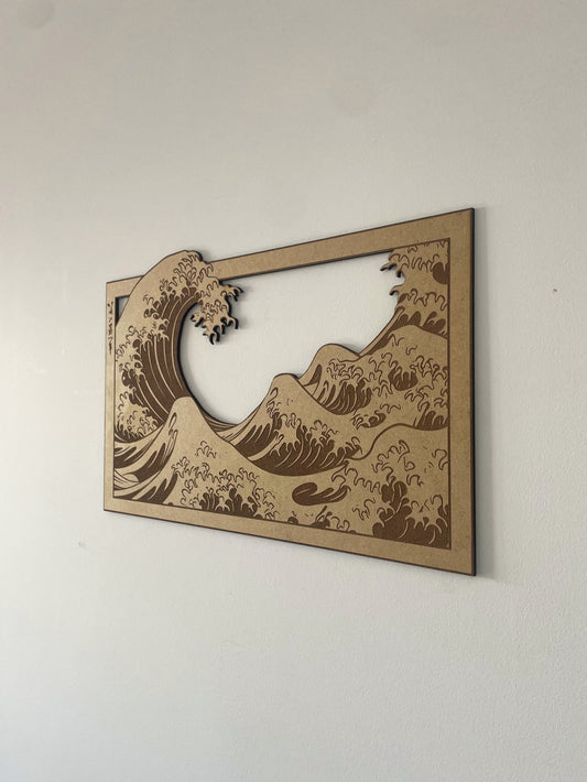 Cadre décoratif en bois : La grande vague de Kanagawa - Vague Japonaise (Gravure) Ma boutique