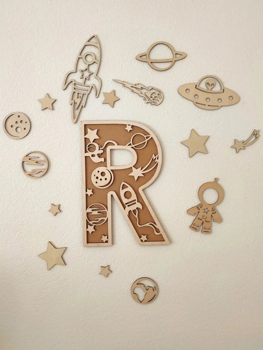 Lettres en bois - Thème Espace : Prénom en bois pour décoration de chambre, cadeau personnalisé Ma boutique