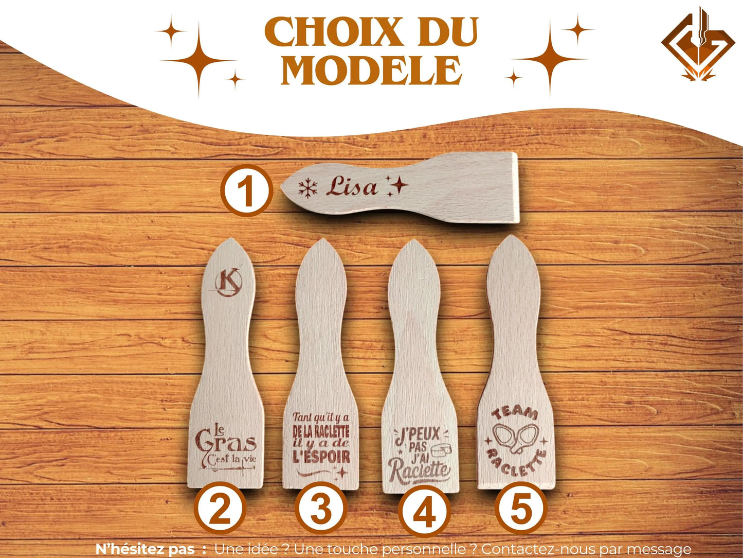 Spatule raclette personnalisée - Gravure sur bois, idée cadeau de noël spatule gravée