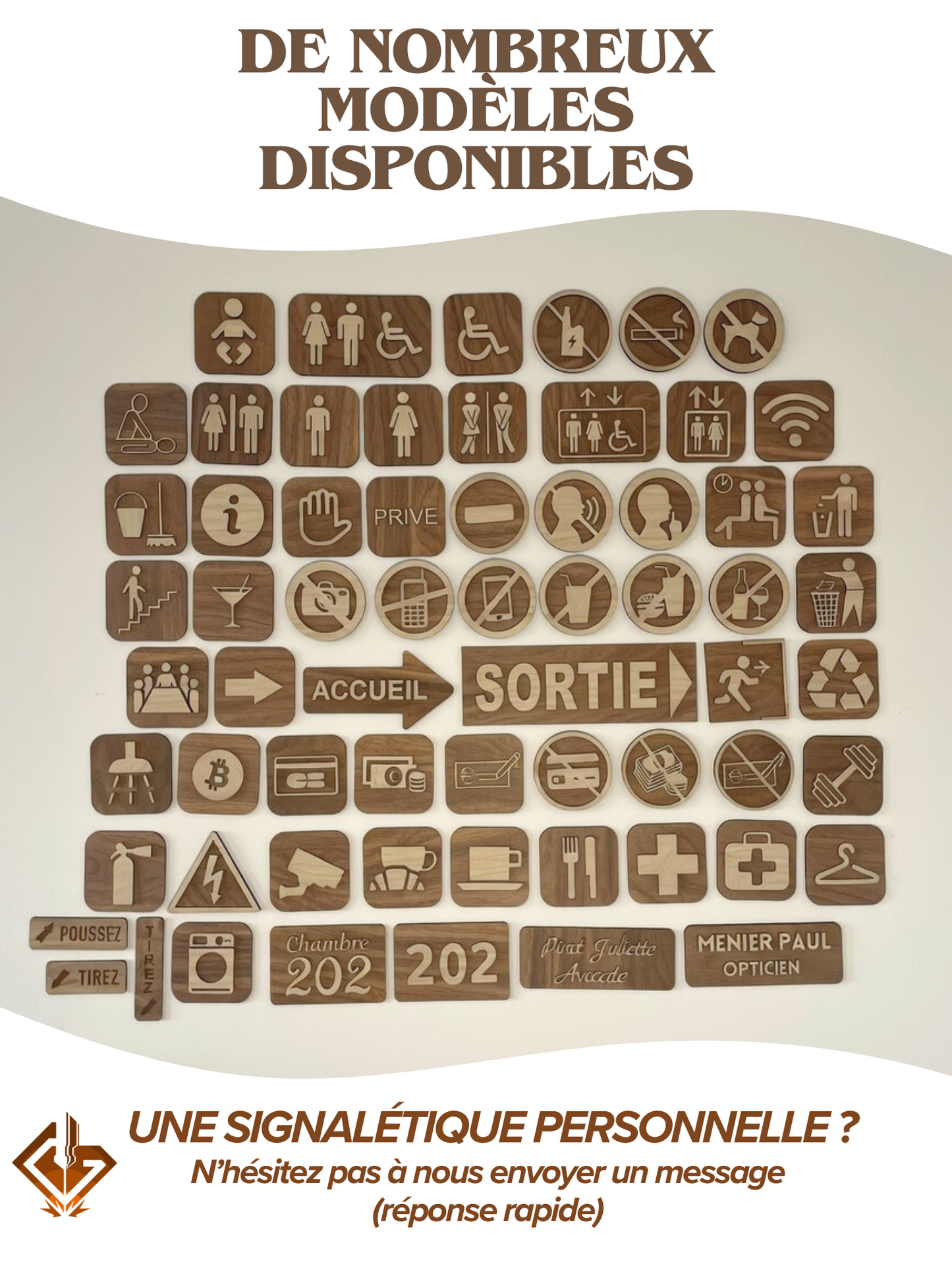 Panneaux "Interdit de manger" et "Interdit de boire" en bois – pictogrammes interdiction