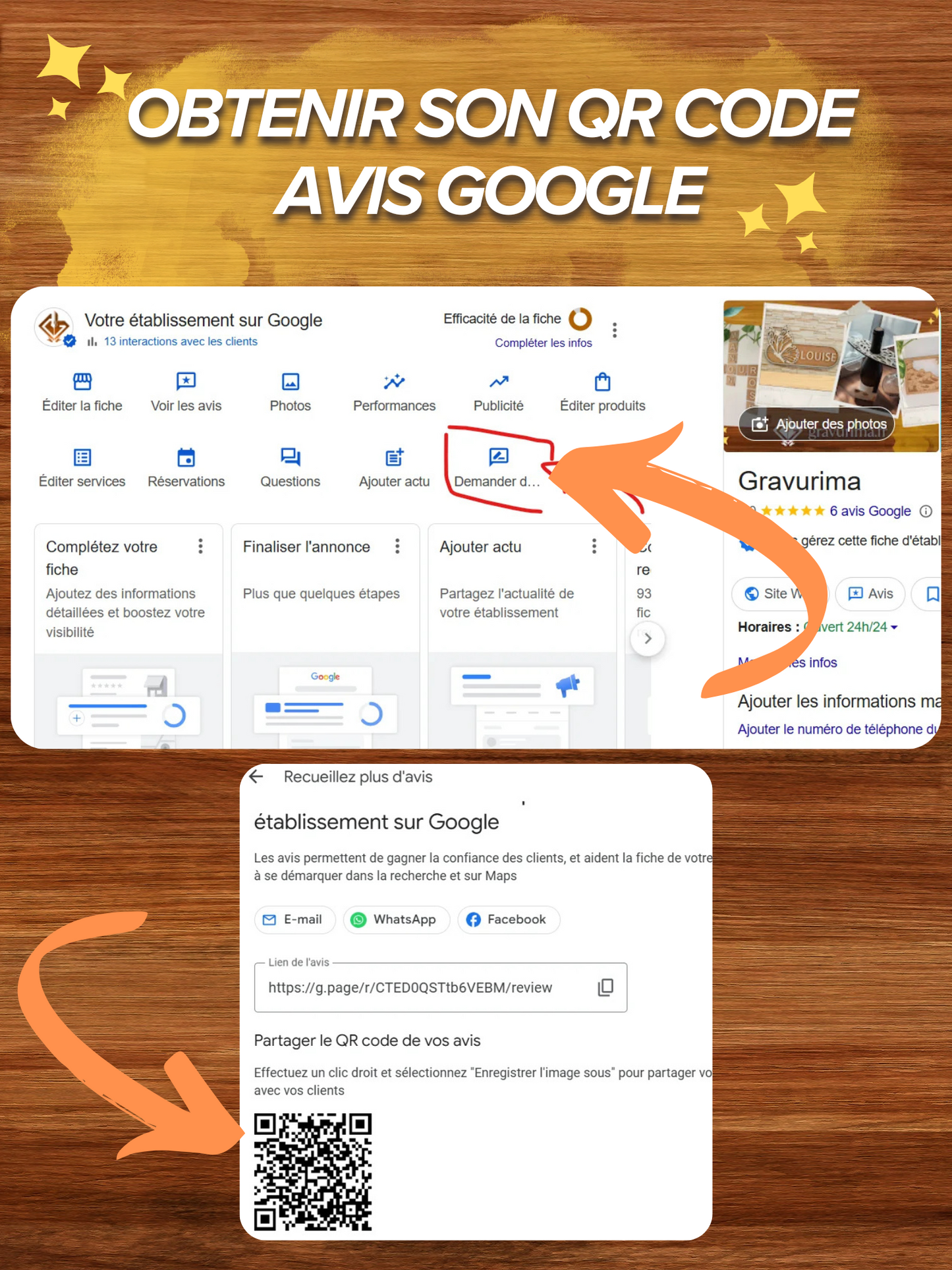Panneau QR Code à personnaliser : Avis Google, Facebook, Logo Entreprise, avec texte personnalisable Ma boutique