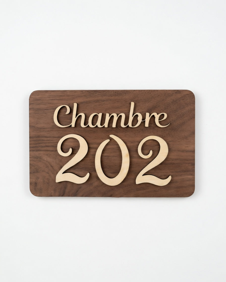 Numéro de Chambre Hôtel - Plaque de porte en bois