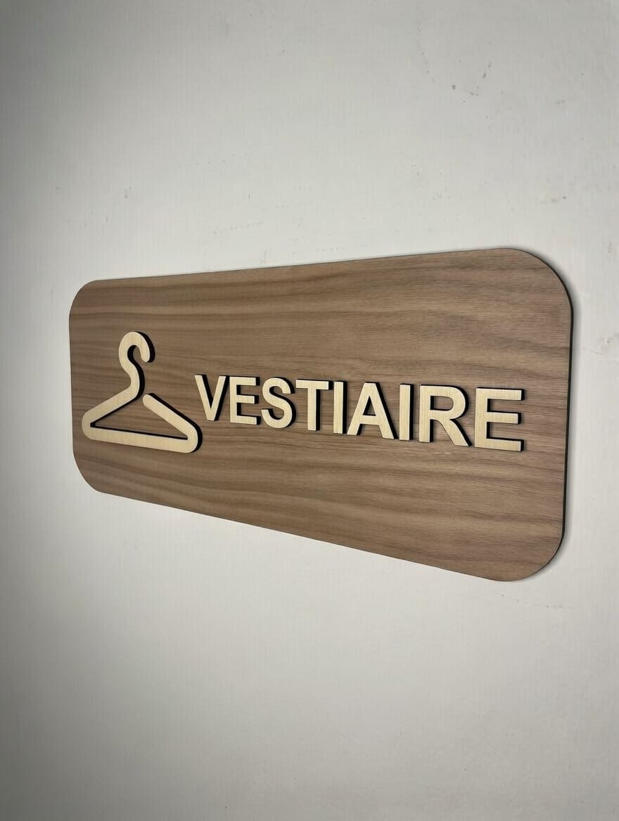 Panneau Vestiaire - Signalétique Plaque de porte en bois indication vestiaire