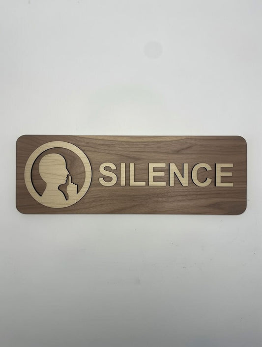 Panneau "Silence" en bois – pictogramme "chut" – signalétique élégante pour zones calmes, pas de bruits