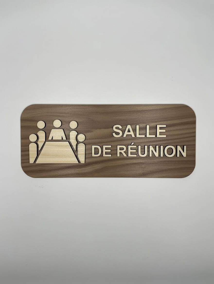Panneau de porte "Salle de Réunion" en bois – signalétique élégante et professionnelle Pictogramme
