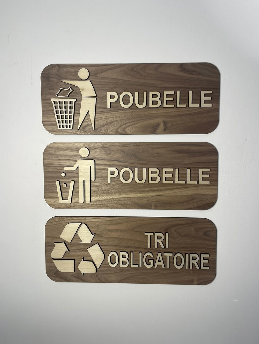 panneau poubelle en bois - signalétique