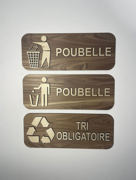 panneau poubelle en bois - signalétique
