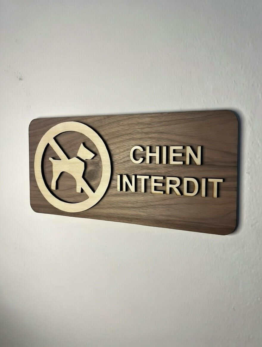 Panneau en Bois Interdit aux chiens - Signalétique Pictogramme en bois interdiction aux animaux