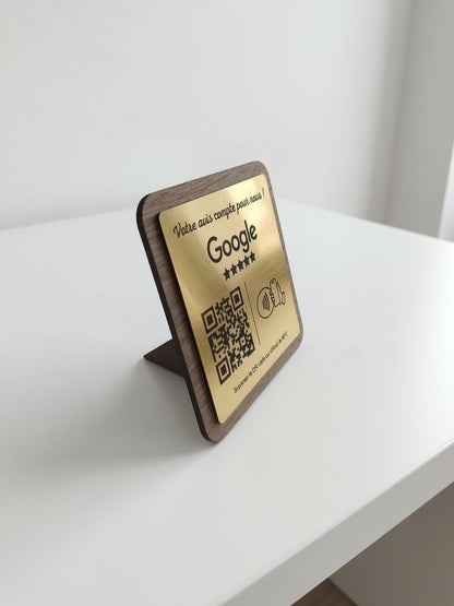 Plaque Avis Google Personnalisée | QR Code & NFC | Plaque Restaurant, Salon, Commerce | Bois Noyer