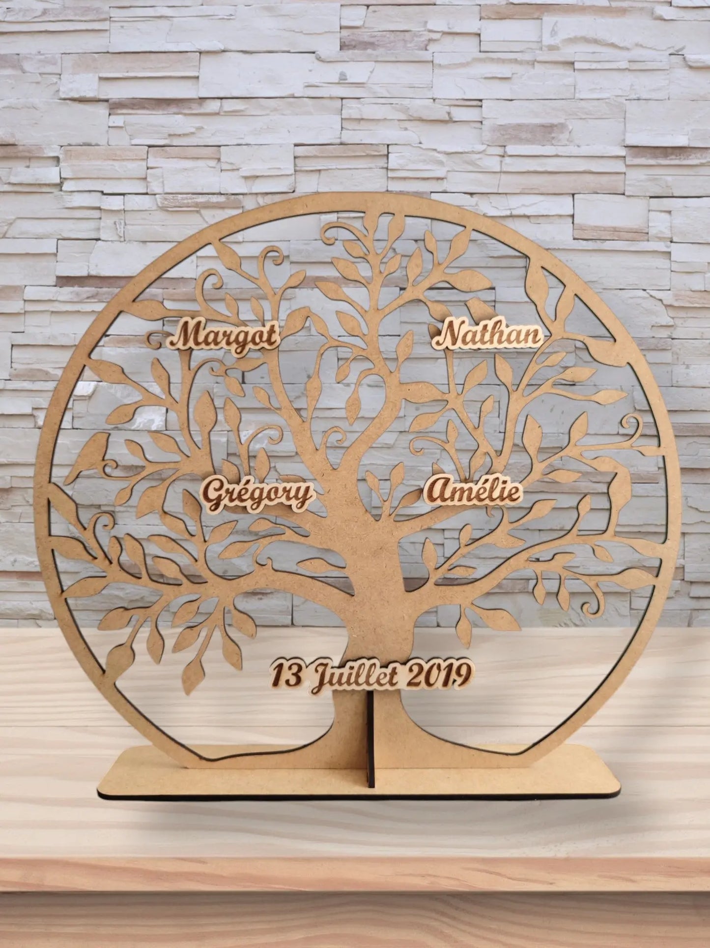 Arbre de vie en bois - Décoration personnalisée avec prénoms gravés sur plaque en bois Ma boutique