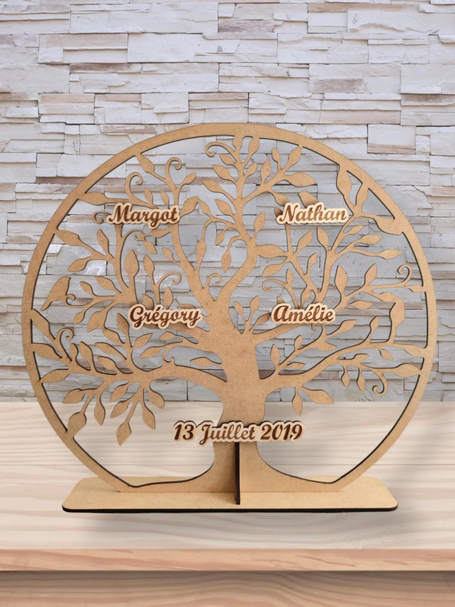 Arbre de vie en bois - Décoration personnalisée avec prénoms gravés sur plaque en bois Ma boutique