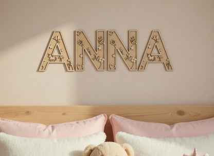Lettre en Bois Thème Féérique : Prénom en bois pour décoration de chambre, cadeau personnalisé