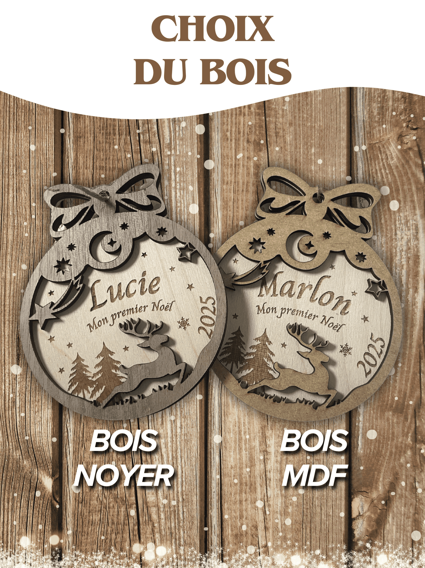 Boule de noël personnalisée en bois - Premier noël cadeau nouveau-né (Décoration de Noël, Ornement personnalisé)