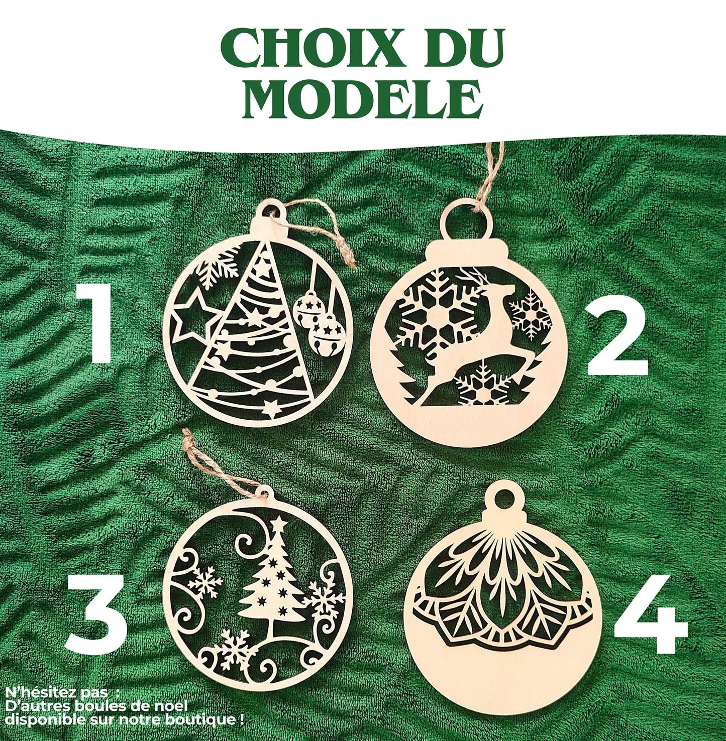Boule de noël en bois vierge Plusieurs Motifs : boule à décorer/peinture, Décoration Sapin de Noël