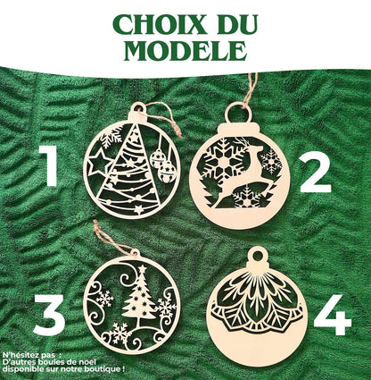 Boule de noël en bois vierge Plusieurs Motifs : boule à décorer/peinture, Décoration Sapin de Noël
