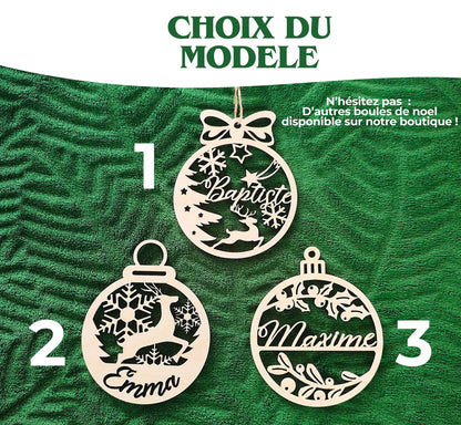 Boule de noël prénom personnalisée en bois (Décoration de Noël, Ornement personnalisé pour sapin)
