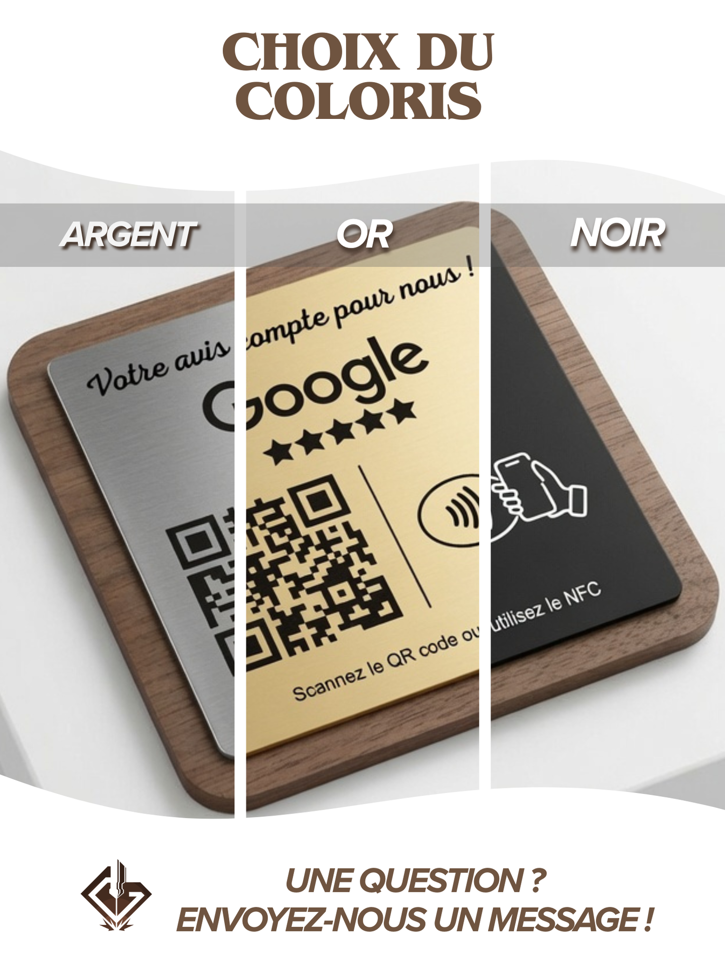 Plaque Avis Google Personnalisée | QR Code & NFC | Plaque Restaurant, Salon, Commerce | Bois Noyer
