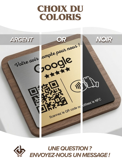 Plaque Avis Google Personnalisée | QR Code & NFC | Plaque Restaurant, Salon, Commerce | Bois Noyer