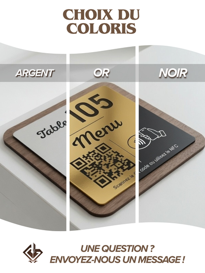 Plaque Menu Personnalisée | QR Code & NFC | Menu Restaurant, Café, Bar | Support Menu Bois Noyer