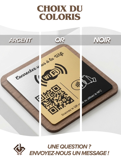 Plaque WiFi Personnalisée | QR Code & NFC | Support WiFi Restaurant, Hôtel, Airbnb | Bois Noyer