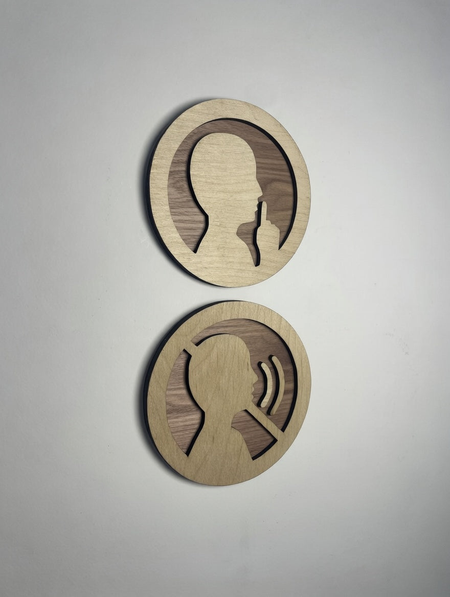 Panneau "Silence" en bois – pictogramme "chut" – signalétique élégante pour zones calmes, pas de bruits