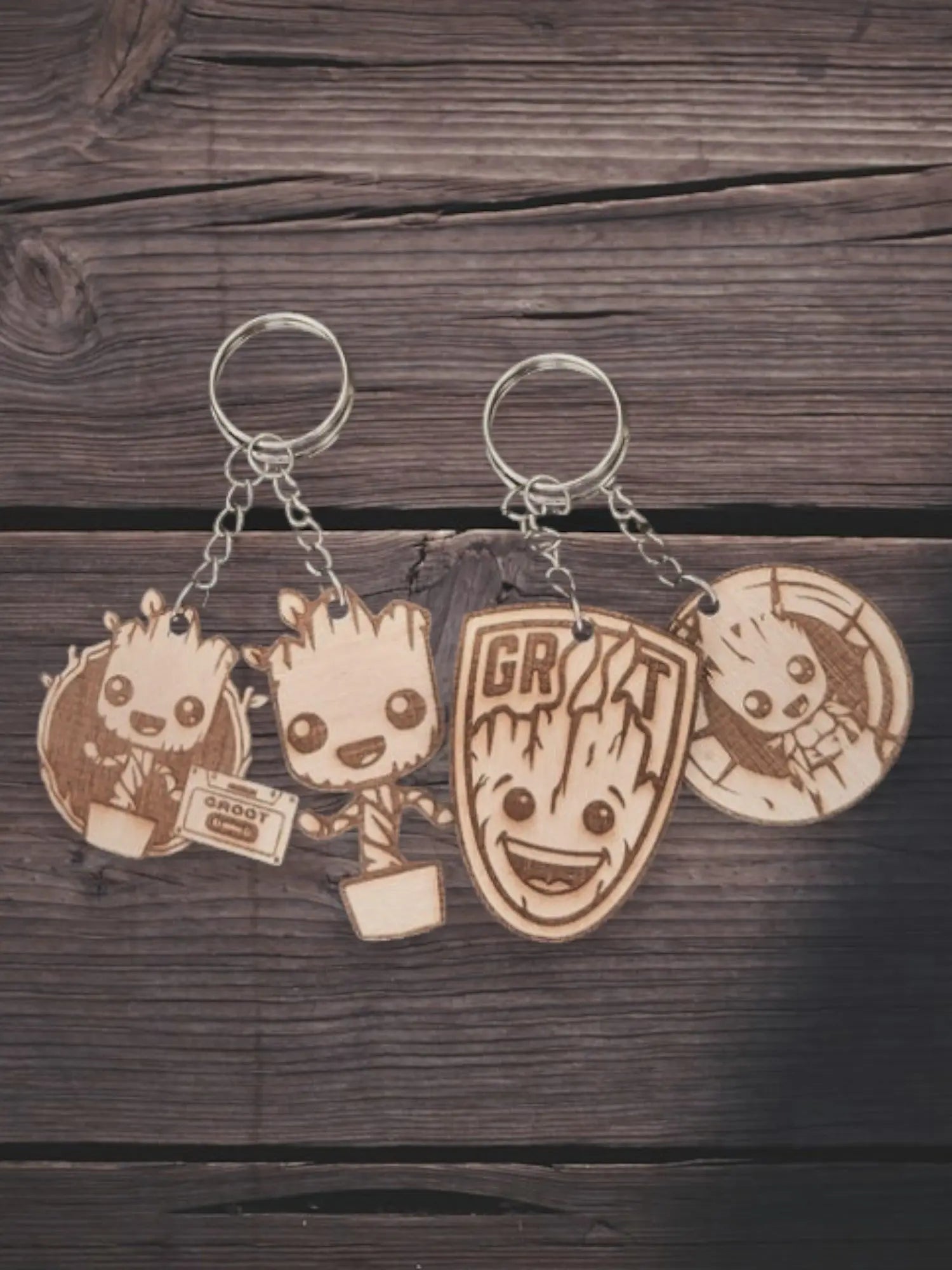 Groot / Bébé Groot porte clé en bois gravé Marvel Gardien de la Galaxy Ma boutique