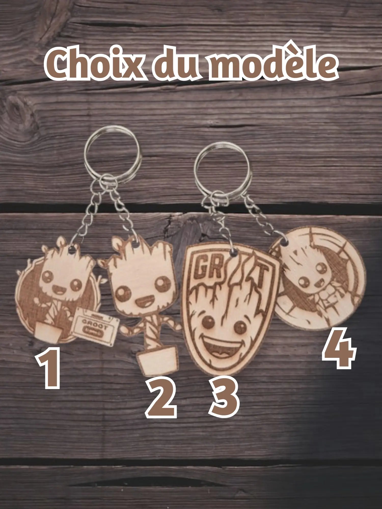 Groot / Bébé Groot porte clé en bois gravé Marvel Gardien de la Galaxy Ma boutique