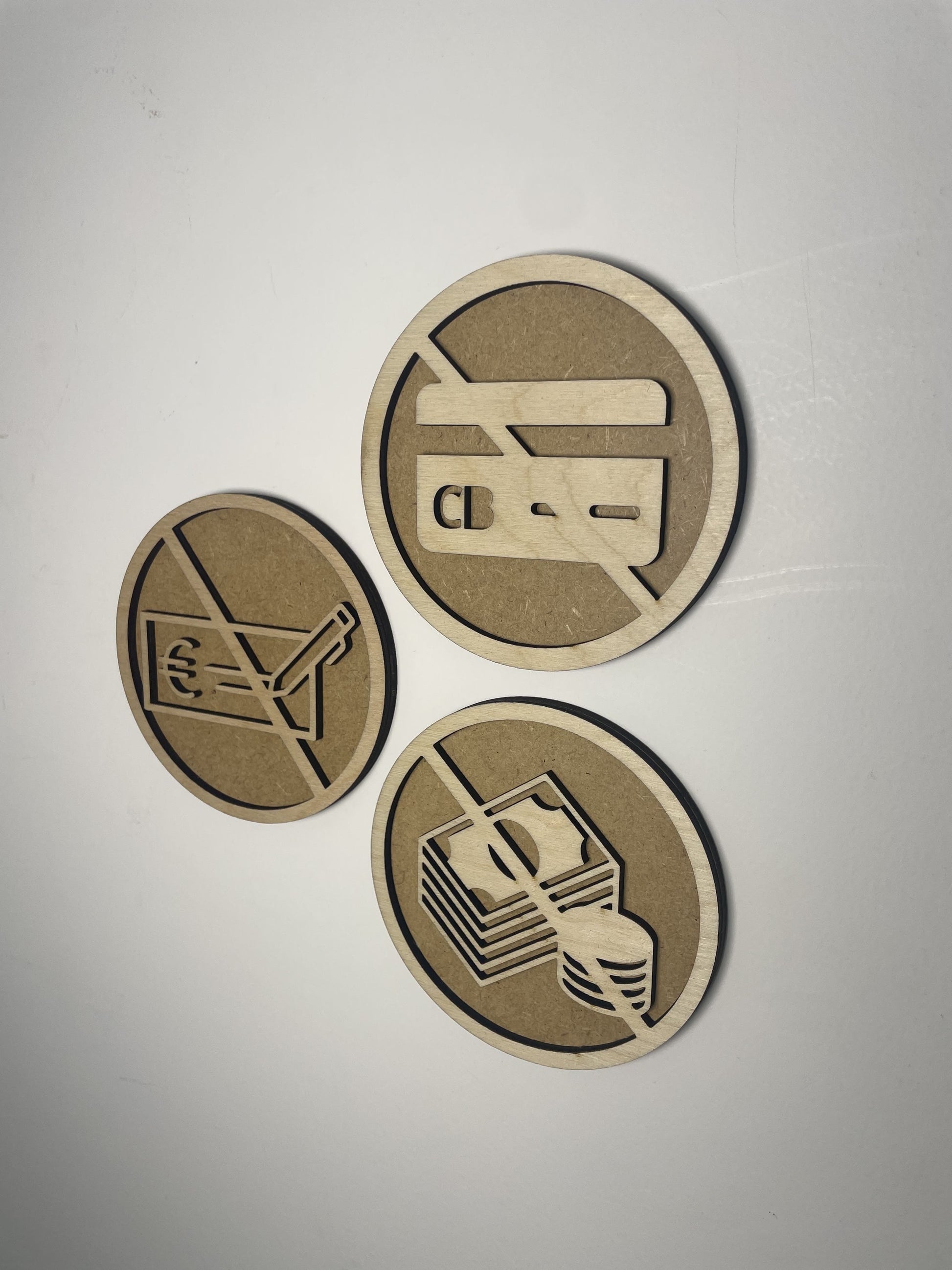 signalétique paiement en bois - Pictogramme Plaque paiement refusé Ma boutique