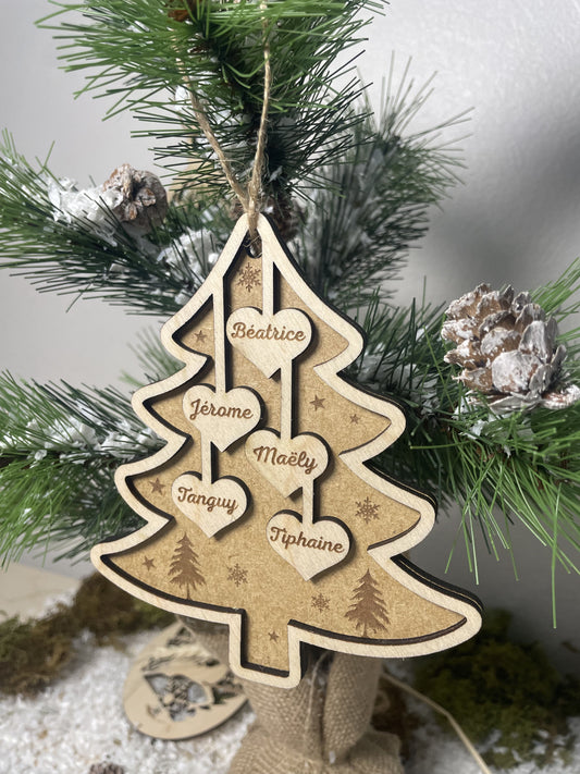 Boule de Noël Familiale Personnalisée – Arbre de Noël avec Prénoms