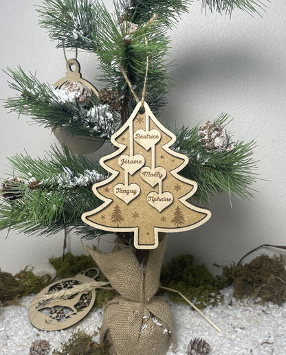 Boule de Noël Familiale Personnalisée – Arbre de Noël avec Prénoms