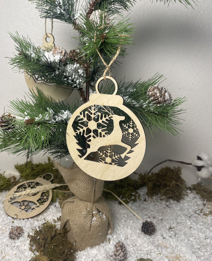 Boule de noël en bois vierge Plusieurs Motifs : boule à décorer/peinture, Décoration Sapin de Noël