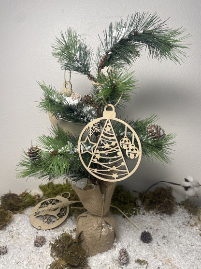 Boule de noël en bois vierge Plusieurs Motifs : boule à décorer/peinture, Décoration Sapin de Noël