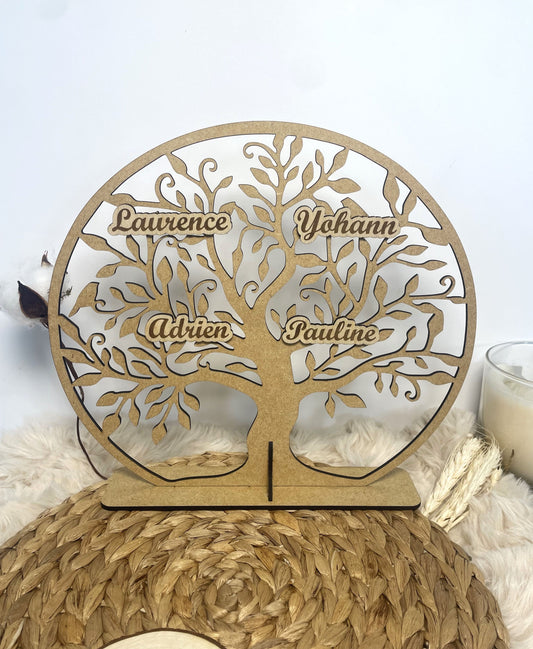 Arbre de vie en bois personnalisé - Décoration avec prénoms gravés sur plaque en bois