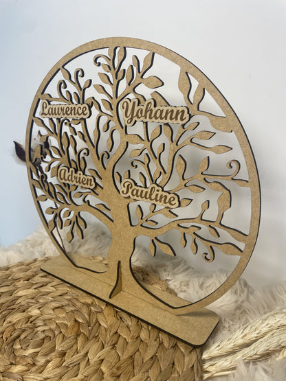 Arbre de vie en bois personnalisé - Décoration avec prénoms gravés sur plaque en bois