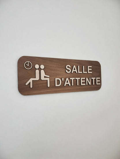 Panneau salle d'attente en bois - Signalétique Pictogramme