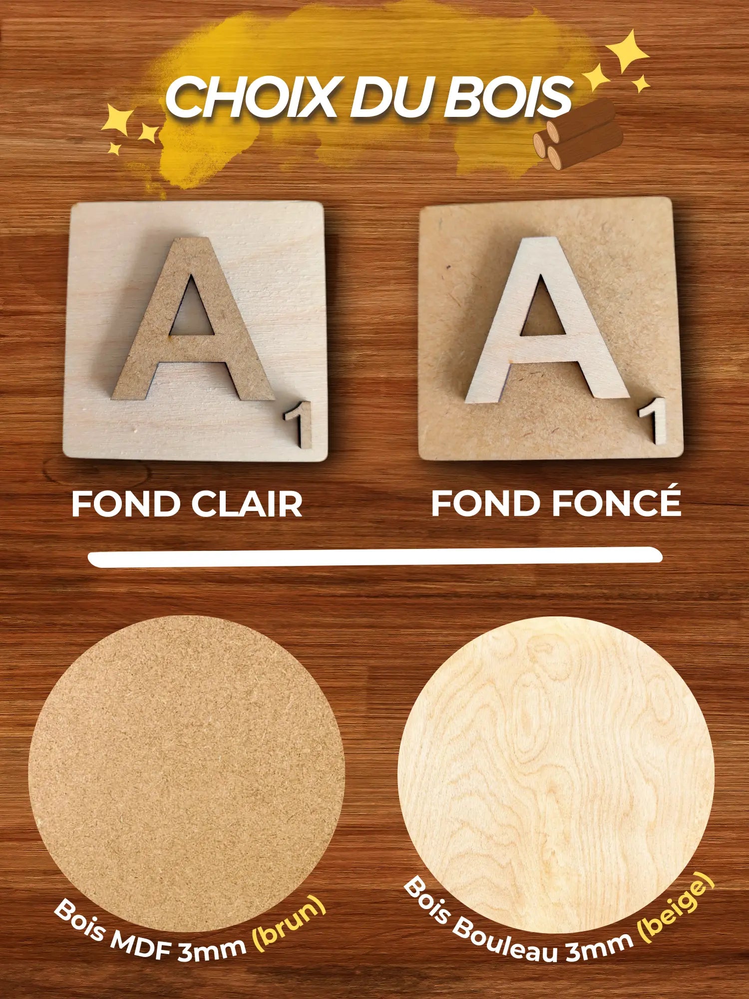 Lettres Scrabble 3D bois relief : grosses lettres décoratives en bois XXL Ma boutique