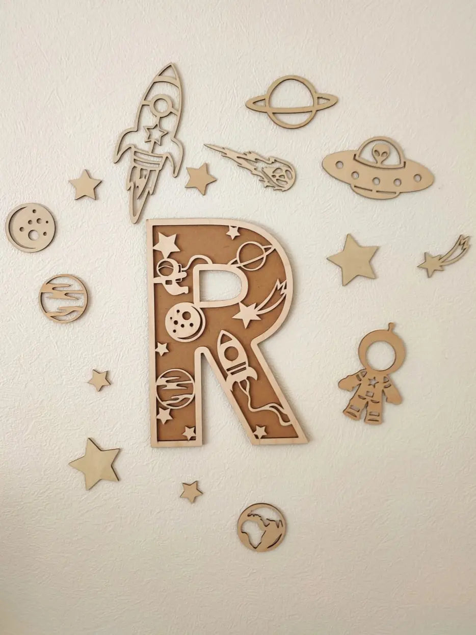 Lettres en bois - Thème Espace : Prénom en bois pour décoration de chambre, cadeau personnalisé Ma boutique