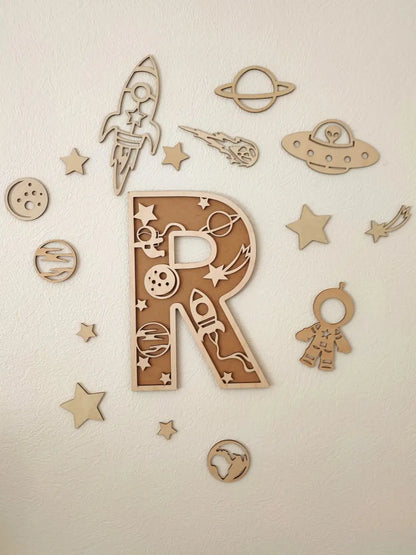 Lettres en bois - Thème Espace : Prénom en bois pour décoration de chambre, cadeau personnalisé Ma boutique