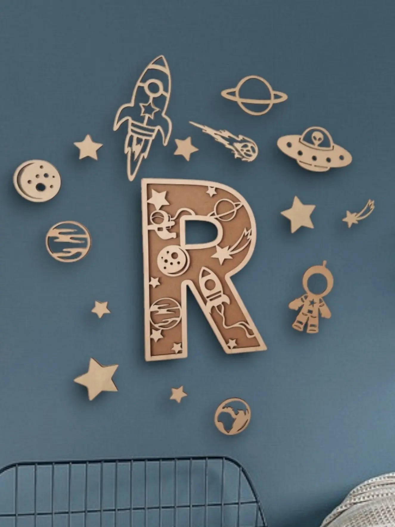 Lettres en bois - Thème Espace : Prénom en bois pour décoration de chambre, cadeau personnalisé Ma boutique