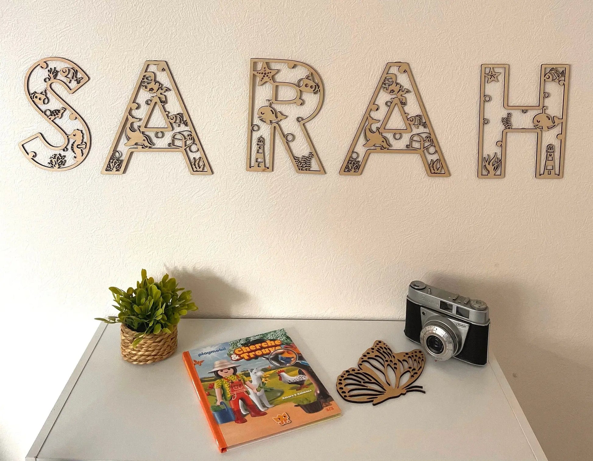 Lettres en bois - Thème Marin : Prénom en bois pour décoration de chambre, cadeau personnalisé