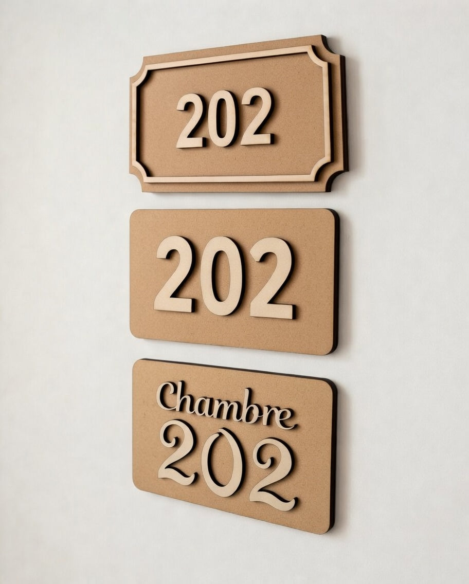 Numéro de Chambre Hôtel - Plaque de porte en bois